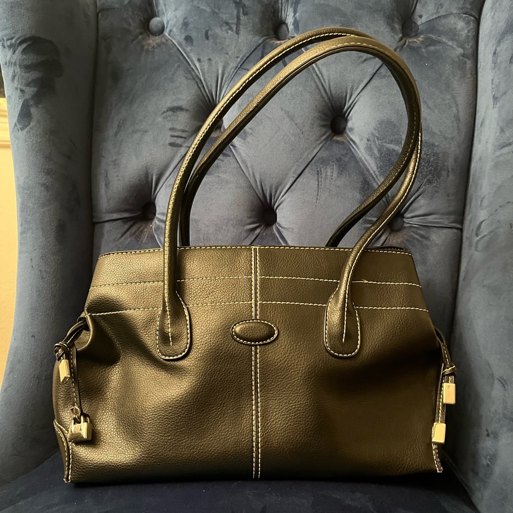 Black Leather Medium Tote Bag